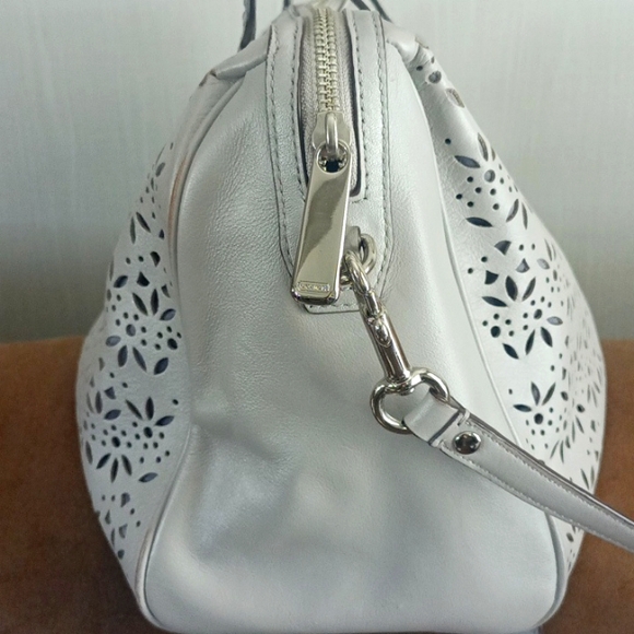 Coach Taylor Eyelet Leather Satchel /Shoulder Bag Putty Grey - Picture 7 of 13